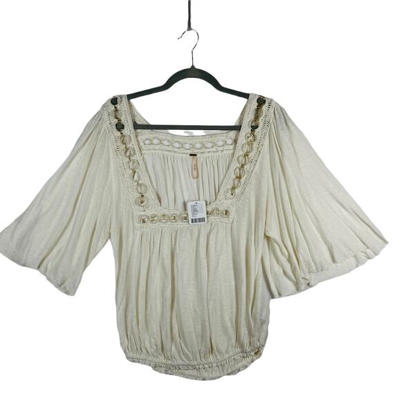 Nwt Free People Moonlight Gold Metal Ring Cochet Peasant Top Size XS - Picture 1 of 7